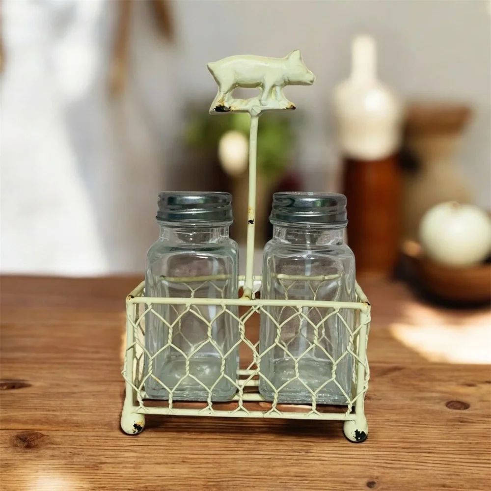 Vintage-Style Salt and Pepper Rack with Glass Jars
